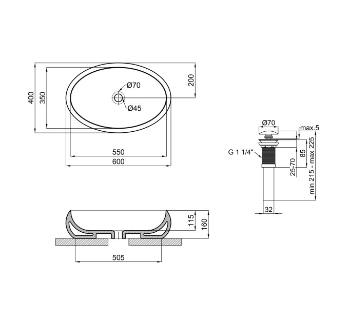 Раковина-чаша Qtap Leo 600х400х155 White з донним клапаном QT11117060GW