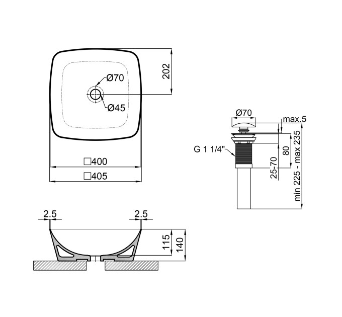 Раковина-чаша Qtap Kolibri 400х400х140 White з донним клапаном QT10117040TW