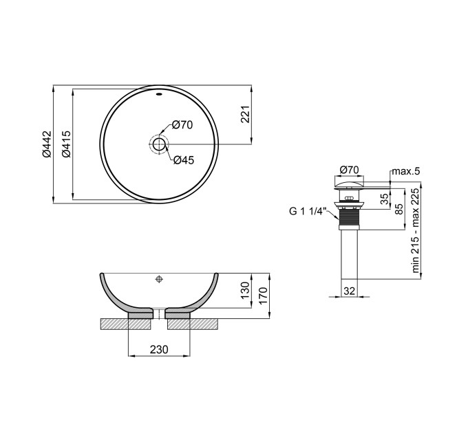 Раковина-чаша Qtap Amazon 430х430х160 White з донним клапаном QT02117043NW