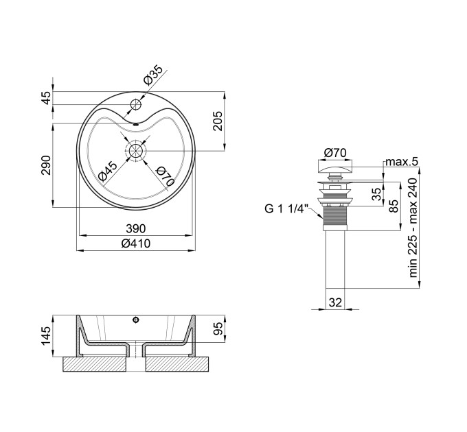 Раковина-чаша Qtap Scorpio 400x400x140 Matt black з донним клапаном QT14113018BMBMB