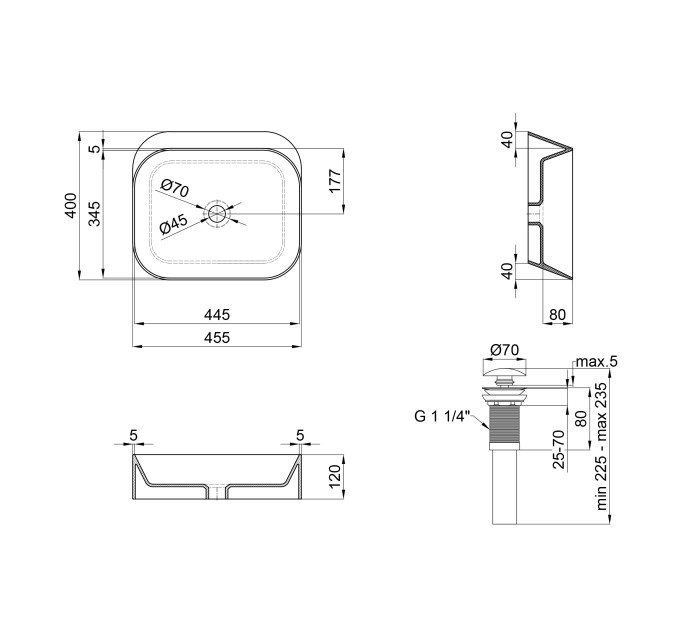 Раковина-чаша Qtap Scorpio 450х390х120 Matt black з донним клапаном QT14112242MBMB