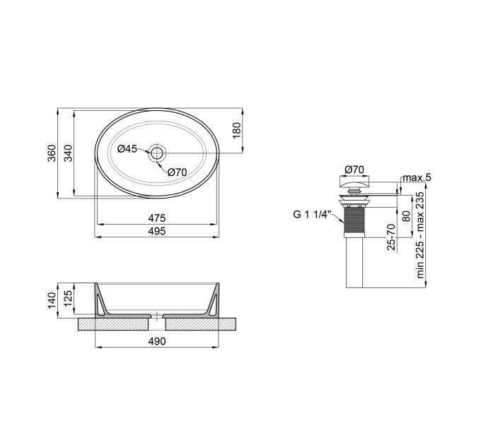 Раковина-чаша Qtap Kolibri 500x360x140 White з донним клапаном QT10113054W