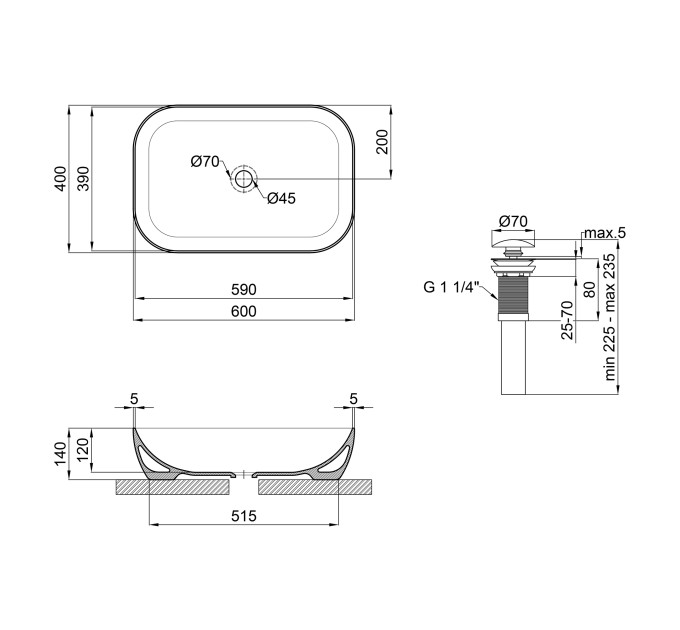 Раковина-чаша Qtap Robin 610х400х145 Matt black з донним клапаном QT132143PMBMB