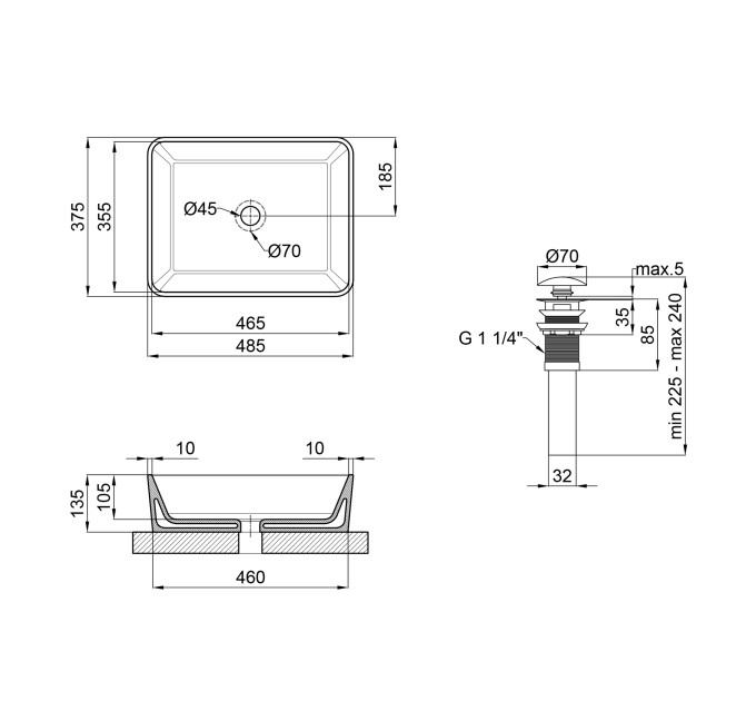 Раковина-чаша Qtap Tern 475х370х140 Matt black з донним клапаном QT172074MBMB