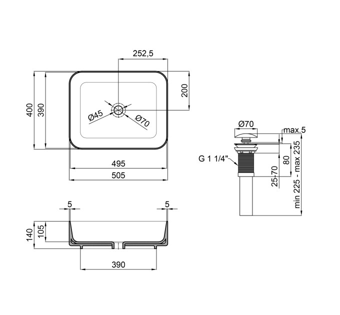 Раковина-чаша Qtap Tern 500x390x140 White з донним клапаном QT17112195W