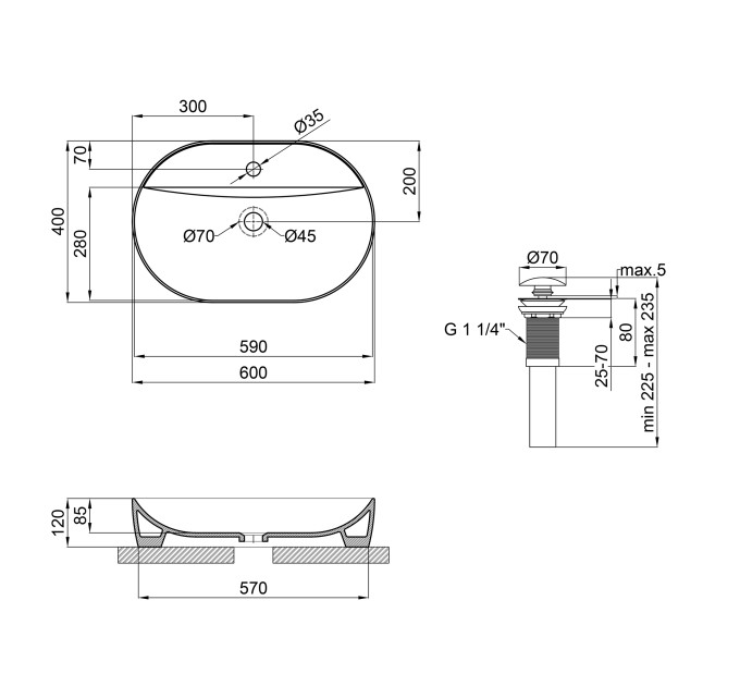 Раковина-чаша Qtap Scorpio 610x400x120 Matt black з донним клапаном QT142203MBMB