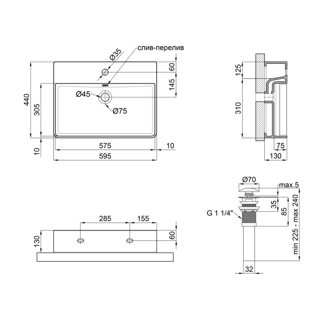 Раковина Qtap Nando LT 600х440х130 White з донним клапаном QT12112173W