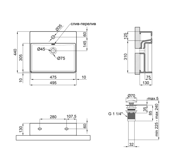 Раковина Qtap Nando LT 500х420х120 White з донним клапаном QT12112173SW