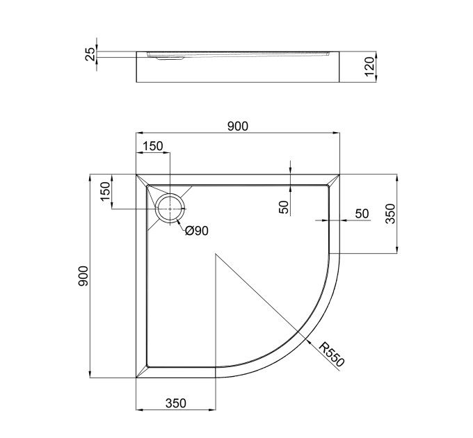 Душовий піддон Qtap Robin 309912C 90x90x12 см + сифон