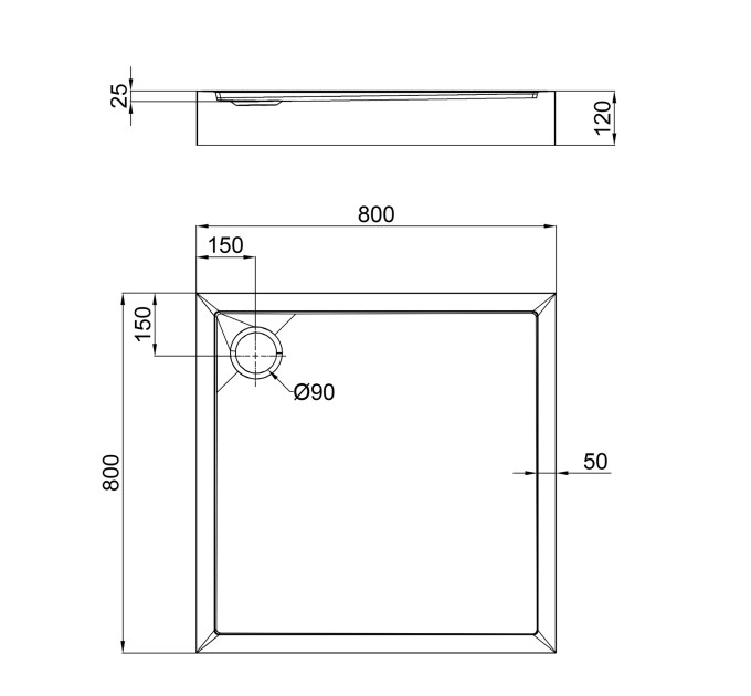 Душовий піддон Qtap Tern 308812C 80x80x12 см + сифон