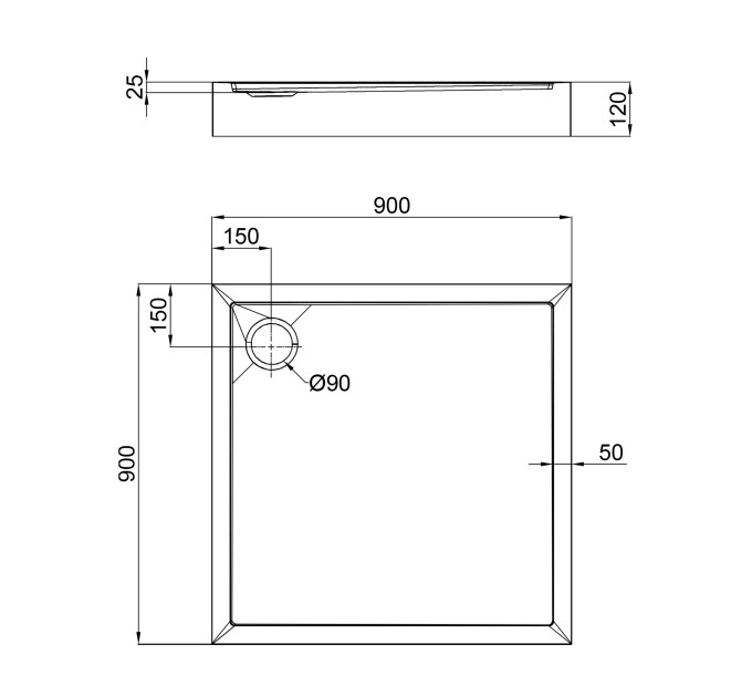 Душовий піддон Qtap Tern 309912C 90x90x12 см + сифон