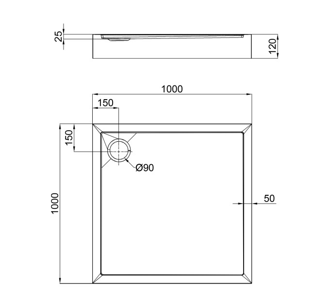 Душовий піддон Qtap Tern 301112 100x100x12 см + сифон