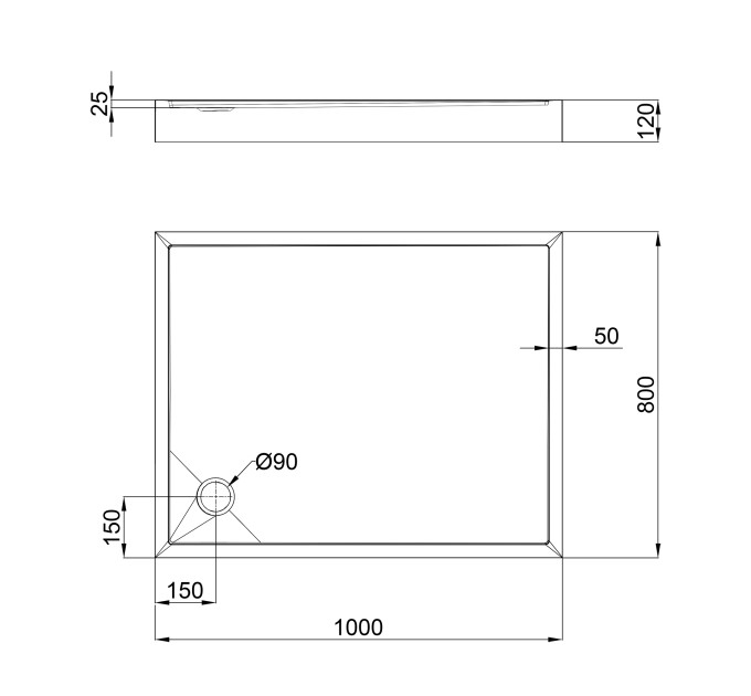 Душовий піддон Qtap Tern 301812C 100x80x12 см + сифон