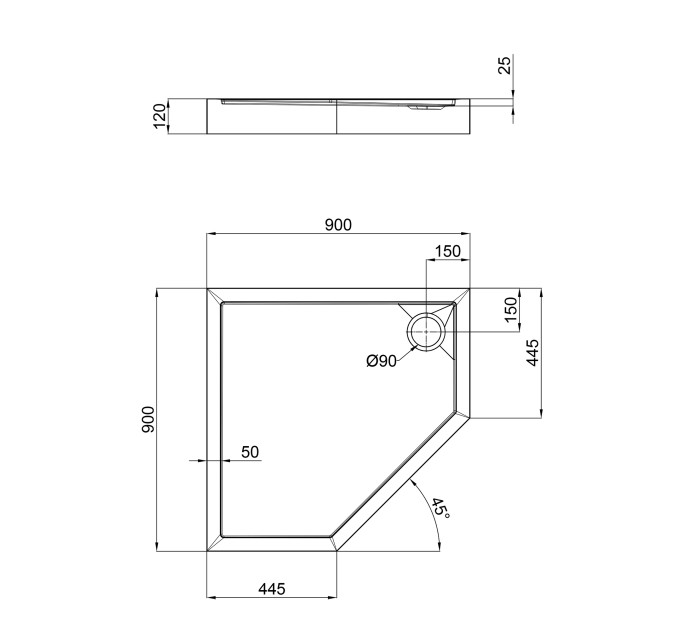 Душовий піддон Qtap Diamond 309912 90x90x12 см + сифон