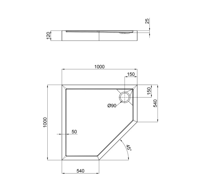 Душовий піддон Qtap Diamond 301112 100x100x12 см + сифон