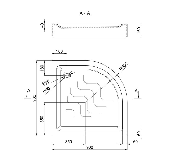 Душовий піддон Lidz Kupala ST90x90x16