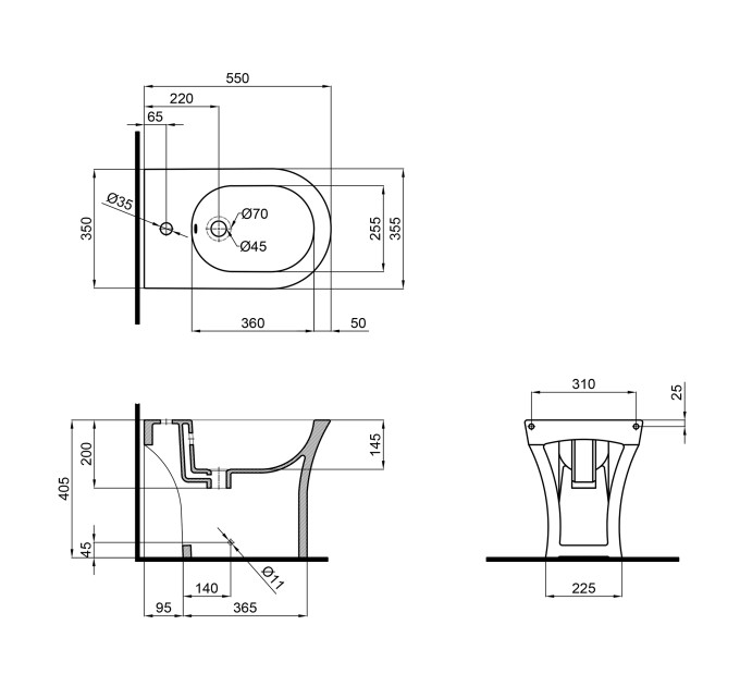 Біде підлогове Qtap Presto 540х340х400 White QT24441217C