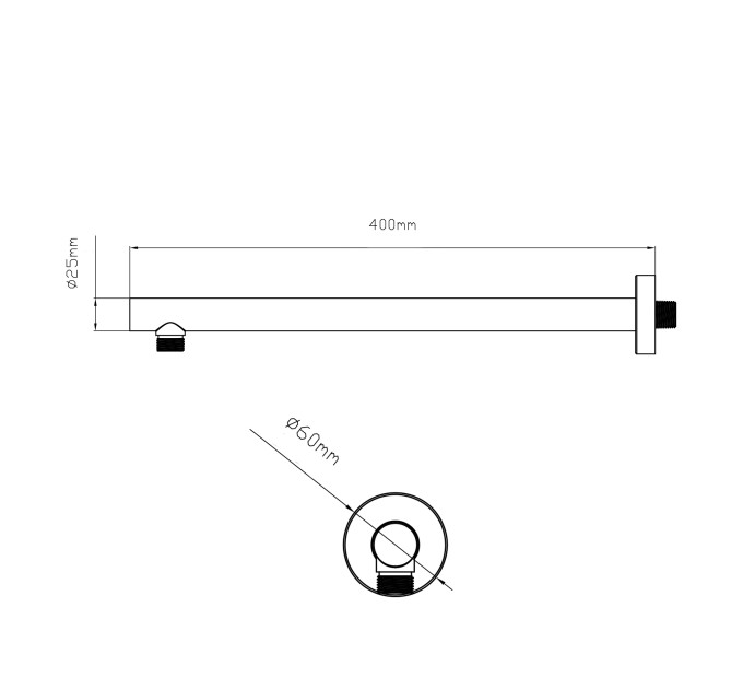 Кронштейн для верхнього душу Qtap Trubice 400 мм округлий QTTRU120BLM45927 Black Matt