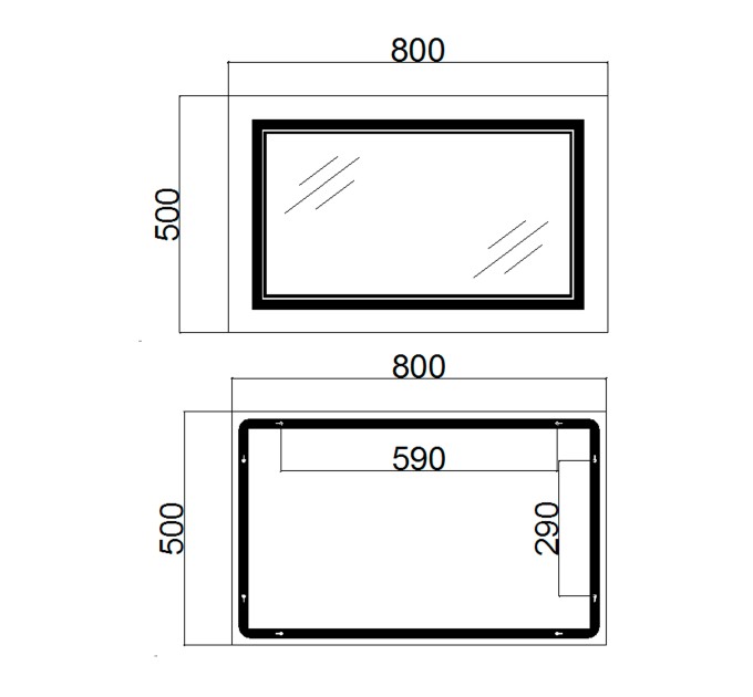 Дзеркало Qtap Cardinal 500х800 з LED-підсвічуванням Touch, з антизапотіванням, з димером, рег. темп. кольору (3000-6500K) Reverse QT0478C5080