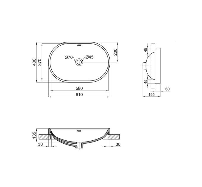 Раковина Qtap Leo 590x400x170 White QT11114028WN