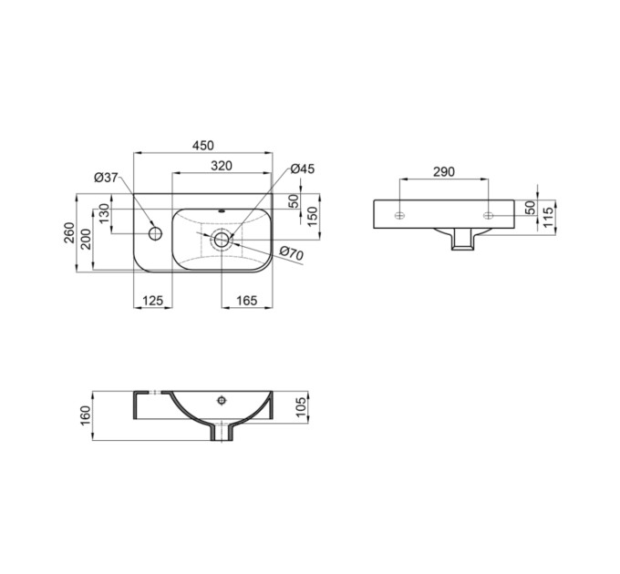 Раковина Qtap Tern 450х260х155 White QT17115117LWN