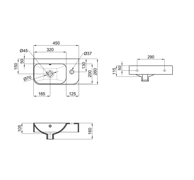 Раковина Qtap Tern 450х260х155 White QT17115117RWN