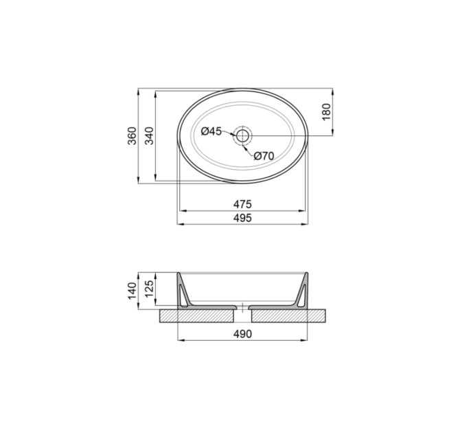 Раковина-чаша Qtap Kolibri 500x360x140 White QT10113054WN